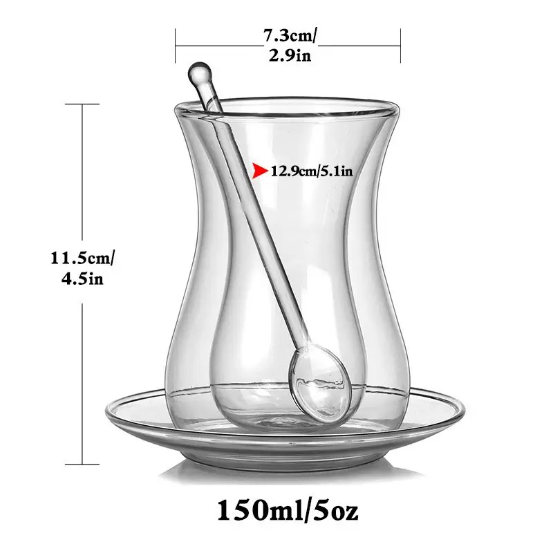 DW-03 High Quality Irish Style 150ml Double Wall Glass Cup with Saucer and Spoon - Image 7