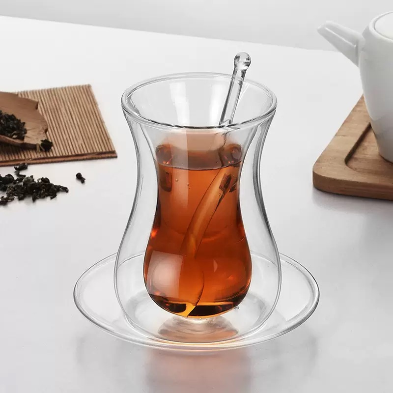 DW-03 High Quality Irish Style 150ml Double Wall Glass Cup with Saucer and Spoon - Image 4
