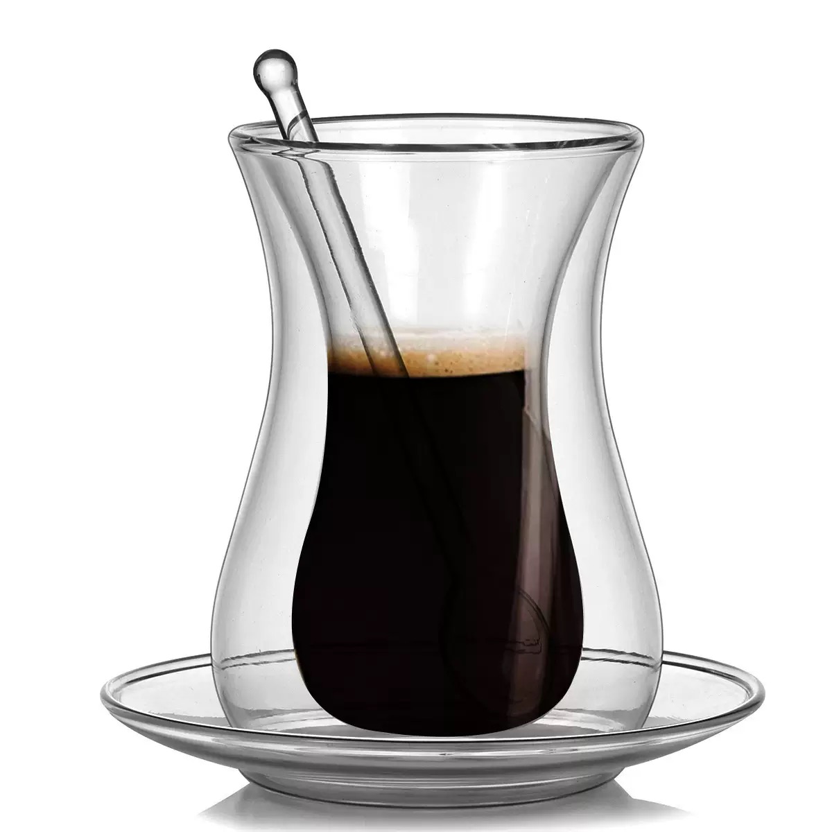 DW-03 High Quality Irish Style 150ml Double Wall Glass Cup with Saucer and Spoon
