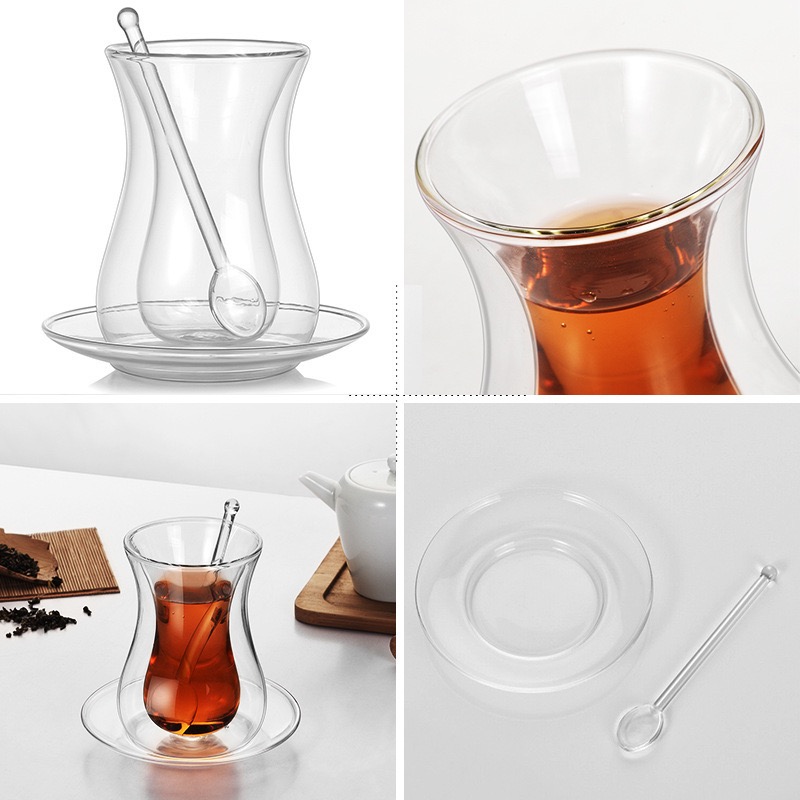 DW-03 High Quality Irish Style 150ml Double Wall Glass Cup with Saucer and Spoon - Image 6