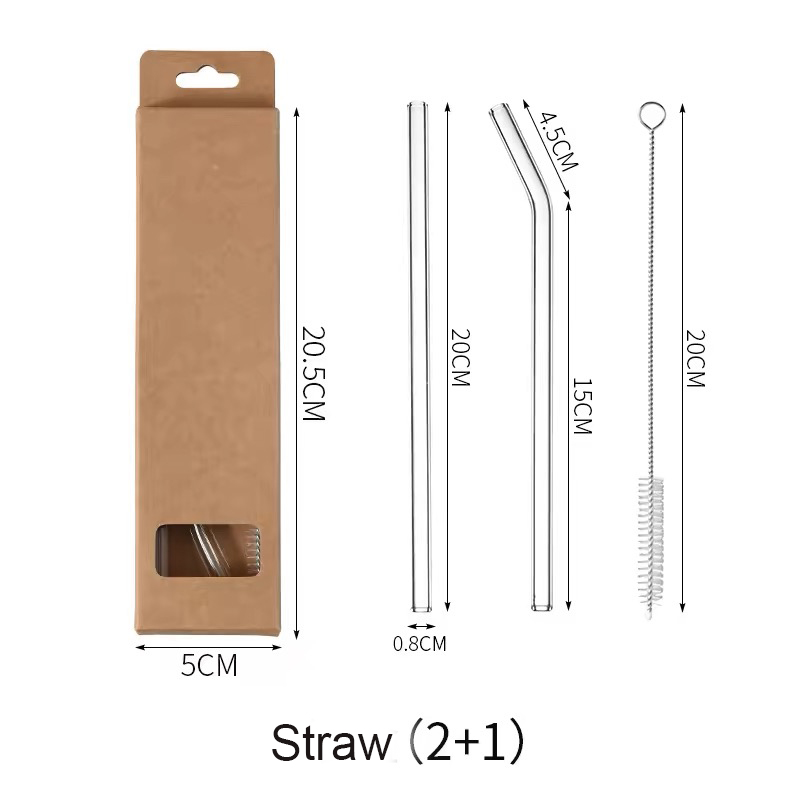 GS-002 Logo Custom Borosilicate Glass Straw 2 Straw+1 Brush Set