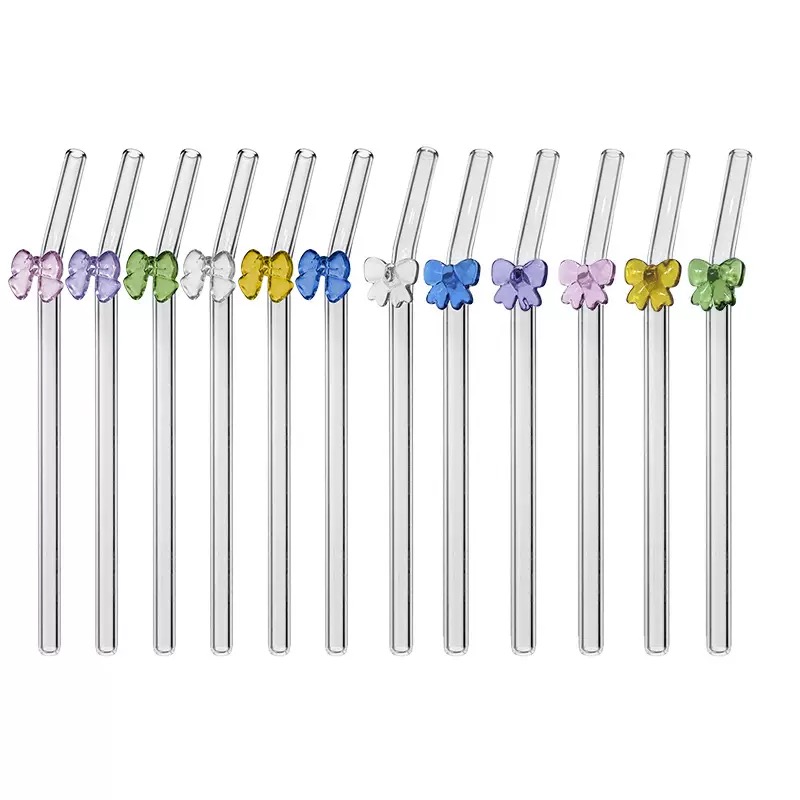 GS-06 High Quality Glass Straw Drinking Glass Straw with Butterfly